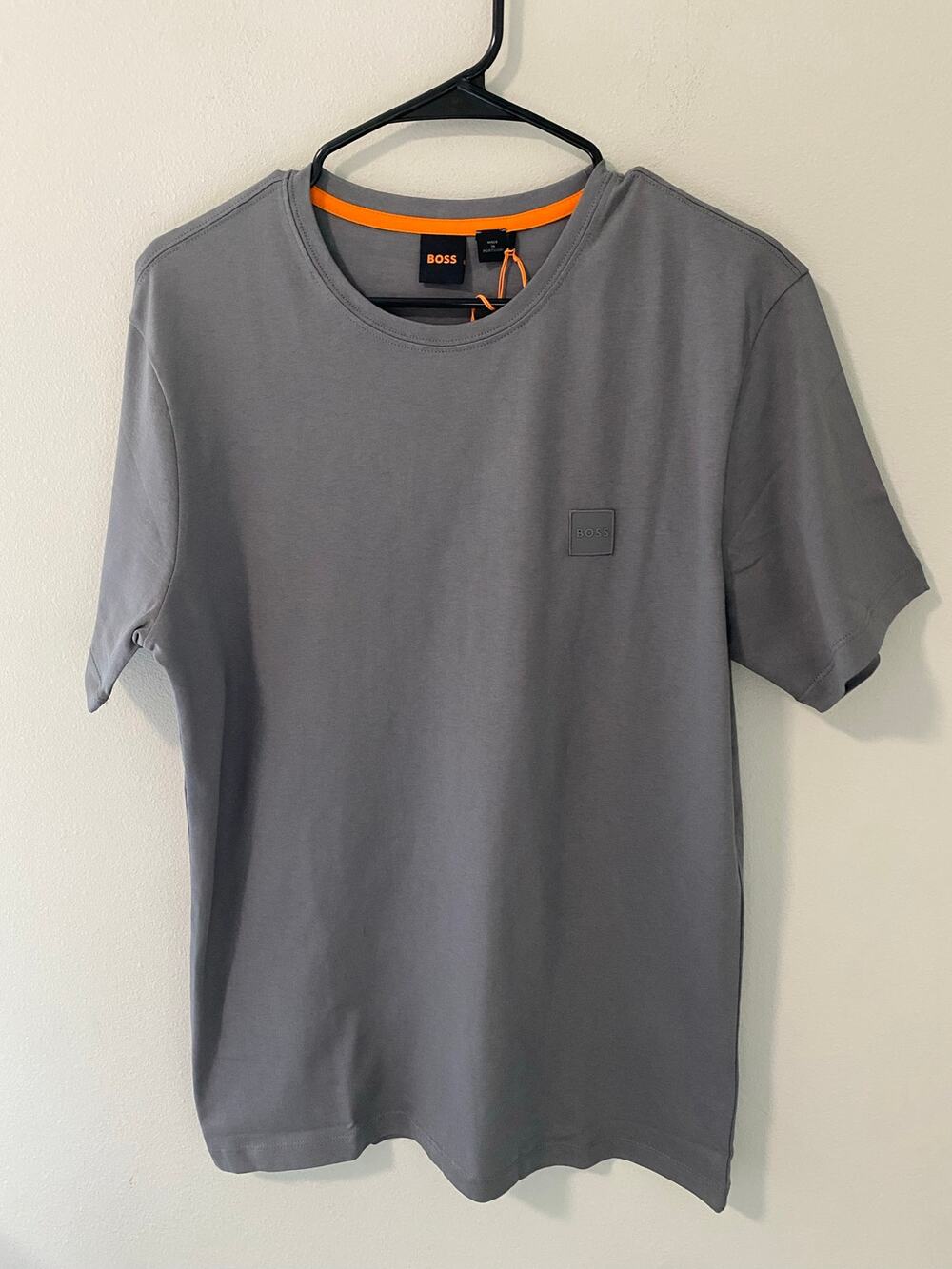 New Boss Relaxed Fit Tales Logo Luxury T-shirt, 100% Cotton, Gray, Size Small